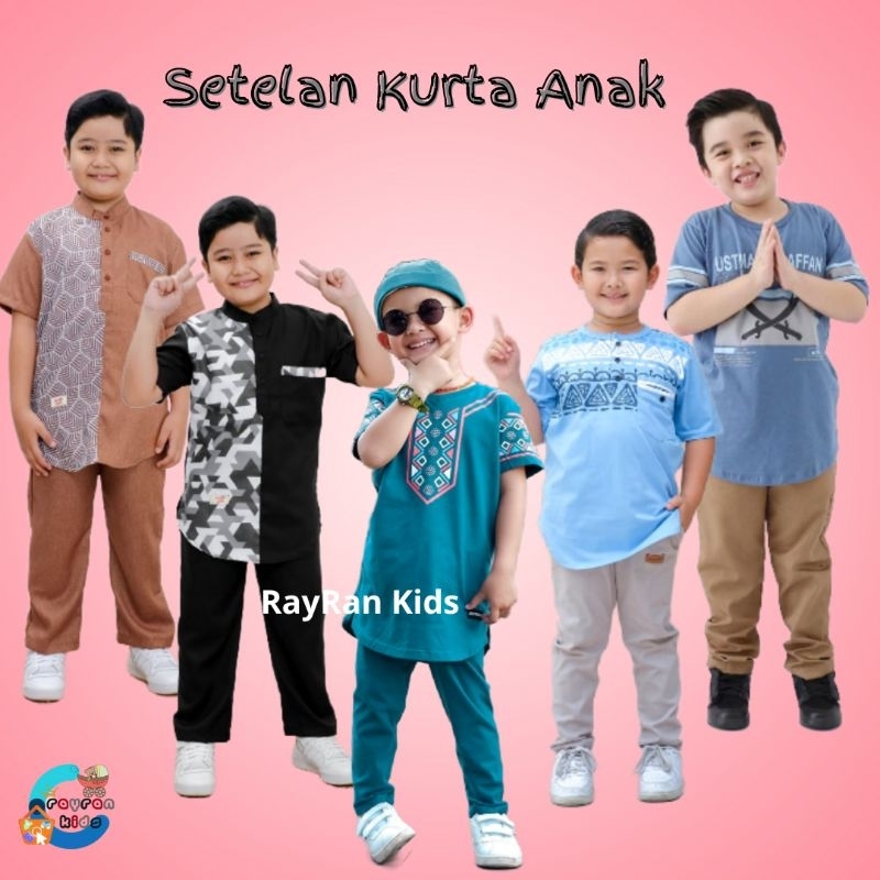 Setelan Koko Anak Laki Laki bahan Kaos Set Kurta Anak Baju Muslim Anak Kokoh anak Pakaian muslim Anak