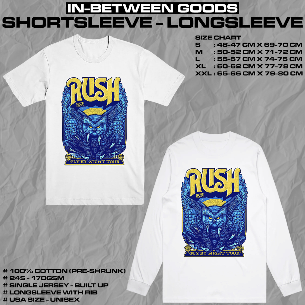 RUSH - FLY BY NIGHT TOUR 1975 | T-SHIRT | LONGSLEEVE | BAND MERCH