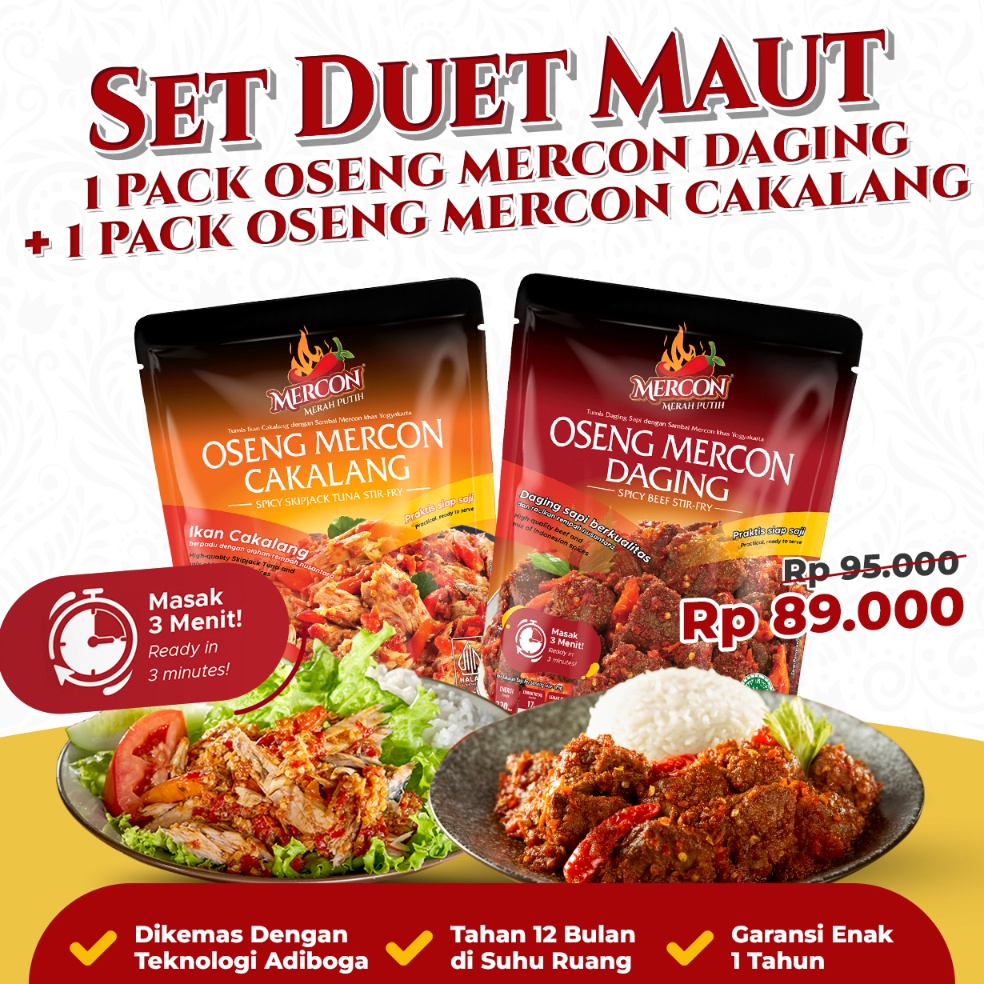 

XKD388 Terlaku Mercon Merah Putih Set Duet Maut Oseng Mercon Daging Cakalang