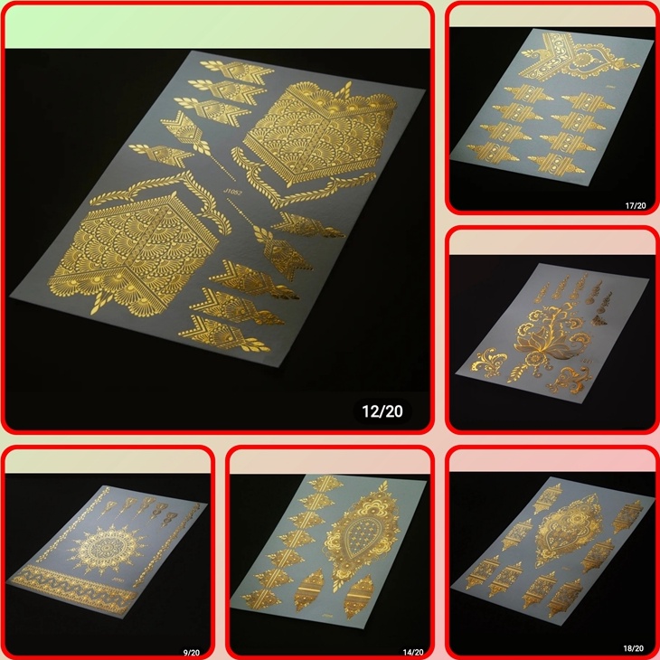 VUM814 KODE 192 HENNA INSTAN HENA STICKER TATTO TEMPORARY GOLD