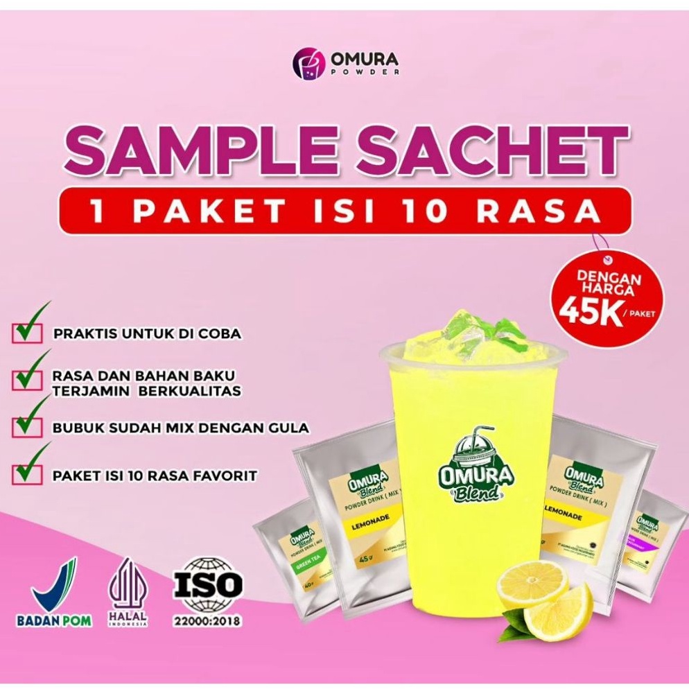 

VIM245 MEN SALE SAMPLE Paket Tester Sample 3 Rasa Bubuk Minuman Premium Mix Gula Aneka Rasa Sampel Blend Isi 4 Gr Omura Powder