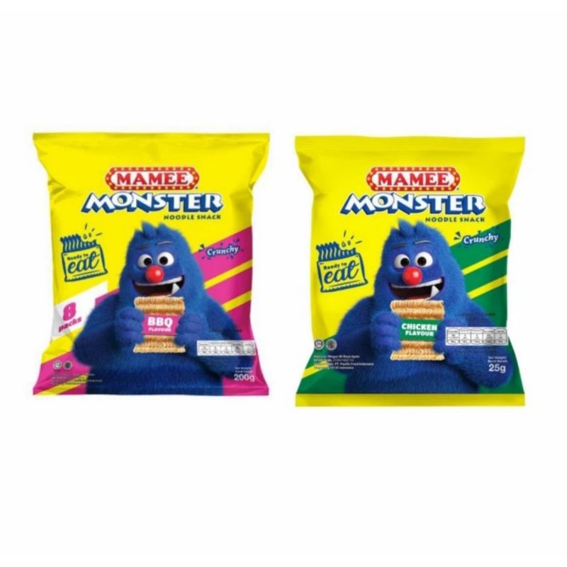 

SNACK MIE CEMILAN SNACK MONSTER MAMME 8 X 25 GRAM CHICKEN FAVOR DAN BBQ