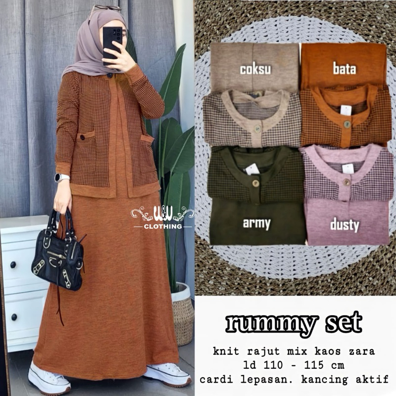 Rummy set W&w. Setelan dress wanita motif kotak kotak Outer panjang. One set