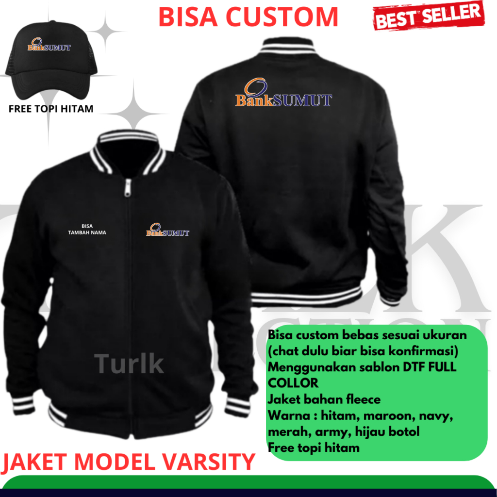 Jaket Bank Sumut Jaket Varsity Bank Sumut Free Topi Hitam