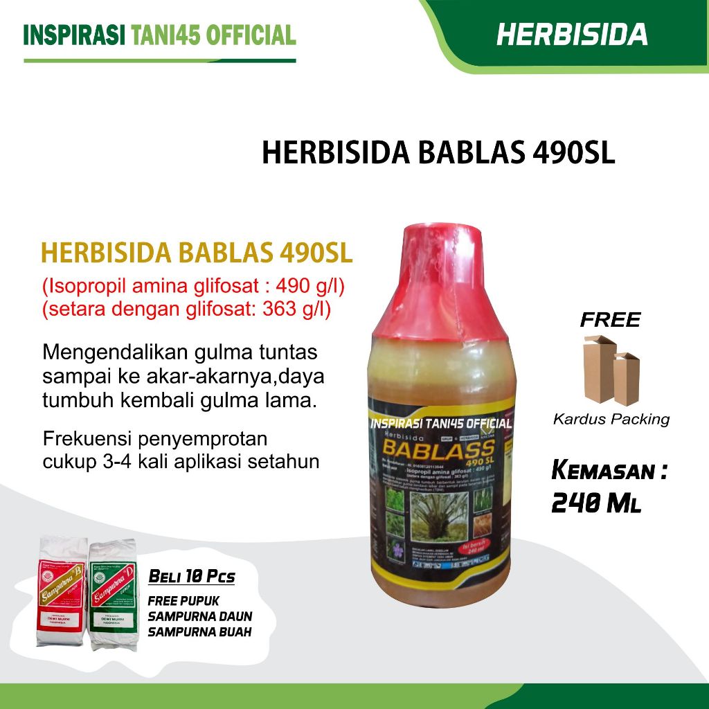 Kemasan Hemat ( 240ml seperempat) Bablas 490SL Herbisida Pembasmi Rumput Liar/Bablas Obat Rumput/Her