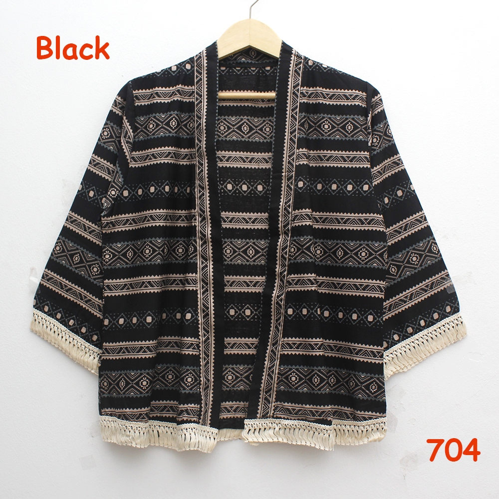 Cardigan Outer Batik Katun Adem Rumbai Atasan Etnik Wanita All Size Jumbo