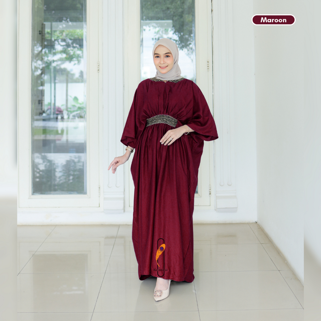Gamis Kaftan Yumna Maroon Merah Bahan Rayon Twill Premium Lembut Kaftan Jumbo Oversize LD 130  Kafta