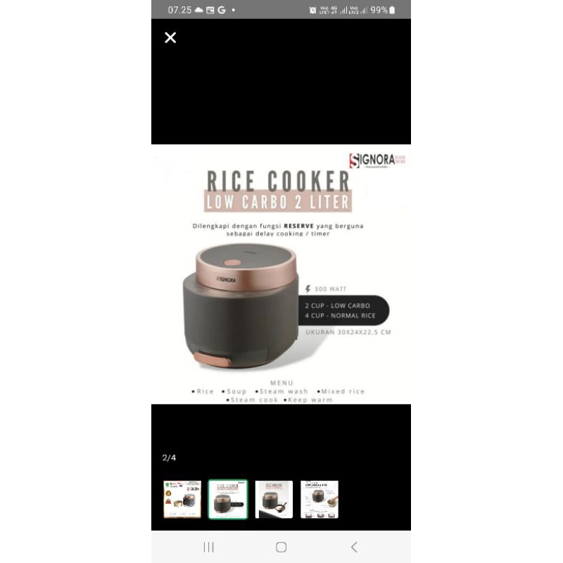 SIGNORA SG-2110RC Rice Cooker Low Carbo 2 Liter