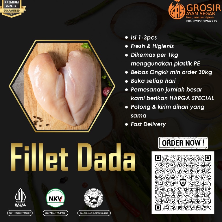 

RAD951 TERMURAH Daging Ayam Dada Fillet Boneless Tanpa Kulit 1Kg