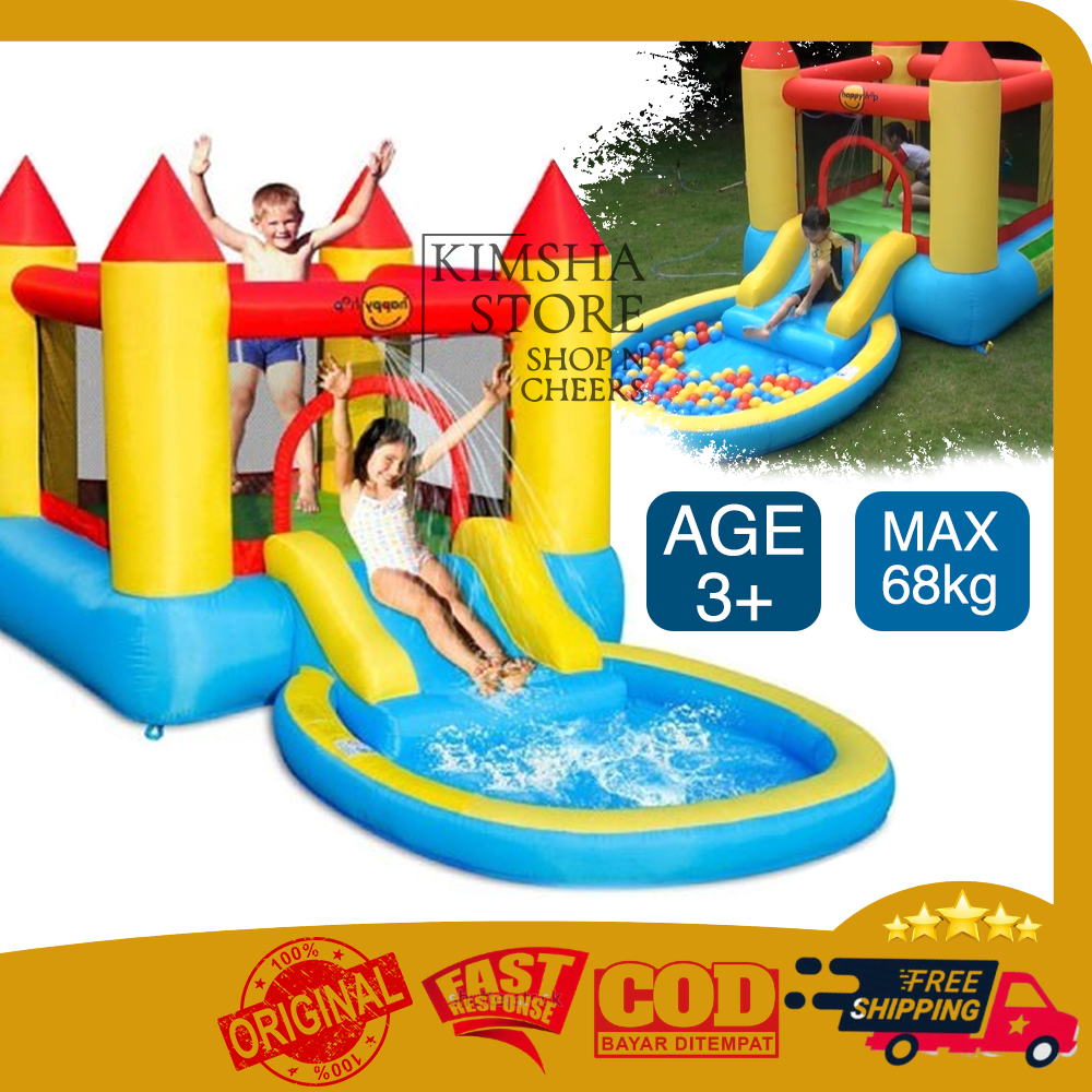 Happy Hop Balon Bouncy Castle With Pool Slide Kolam Perosotan Istana Kastil Rumah Mainan Anak