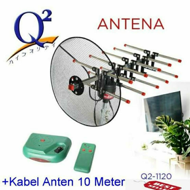 Antena Remote TV Digital & Analog Outdoor Jaring + Boster + kabel 10meter model payung parabola bula