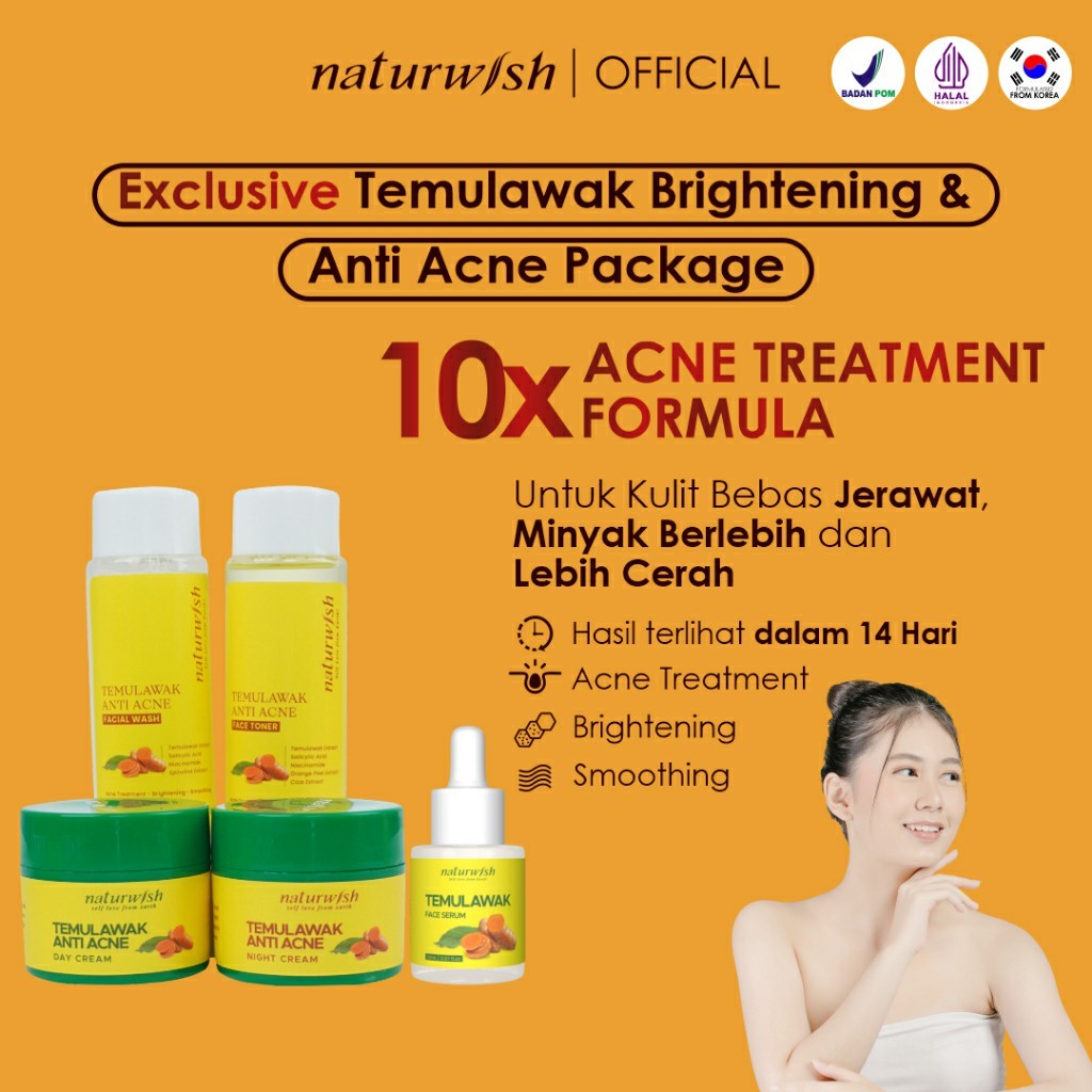 NATURWISH Temulawak Exclusive Brightening & Anti Acne Package Plus Serum | BPOM Skincare Paket Krim 
