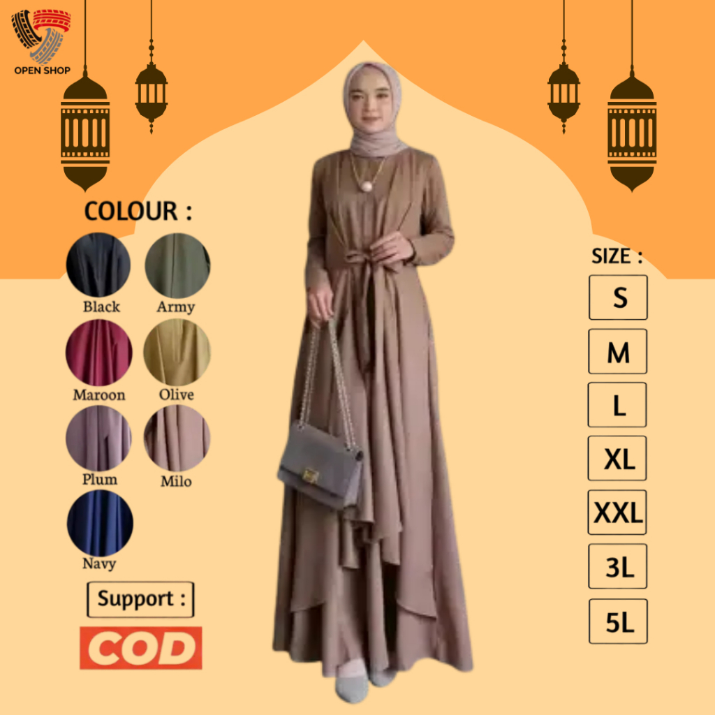 Anaya Baju Muslim Dress Gamis Pakaian Terbaru 2024 Lebaran Wanita Cewek Remaja Dewasa Muslim Polos S