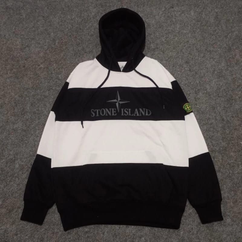 HOODIE STONE ISLAND BLACK WHITE IM PORT