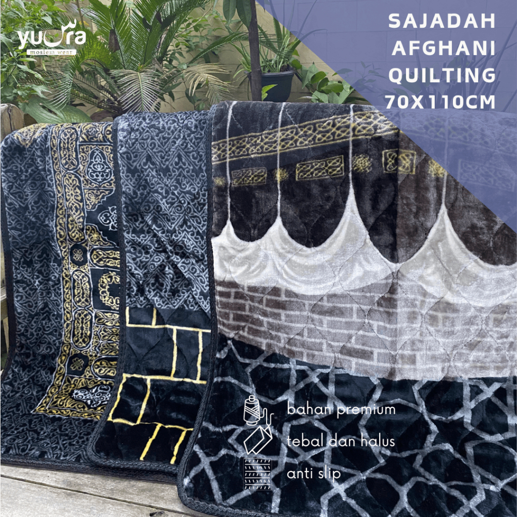 Sajadah Kiswah Motif Kakbah Tebal Afghani Empuk Nyaman untuk Sholat (70x110cm) Prayer Mat Quilting H