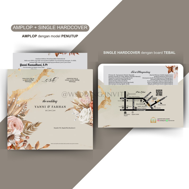 [Rustic Ekonomis Print Only] Cetak Undangan Batik-Gold Hardcover Amplop Pernikahan Separasi Custom K