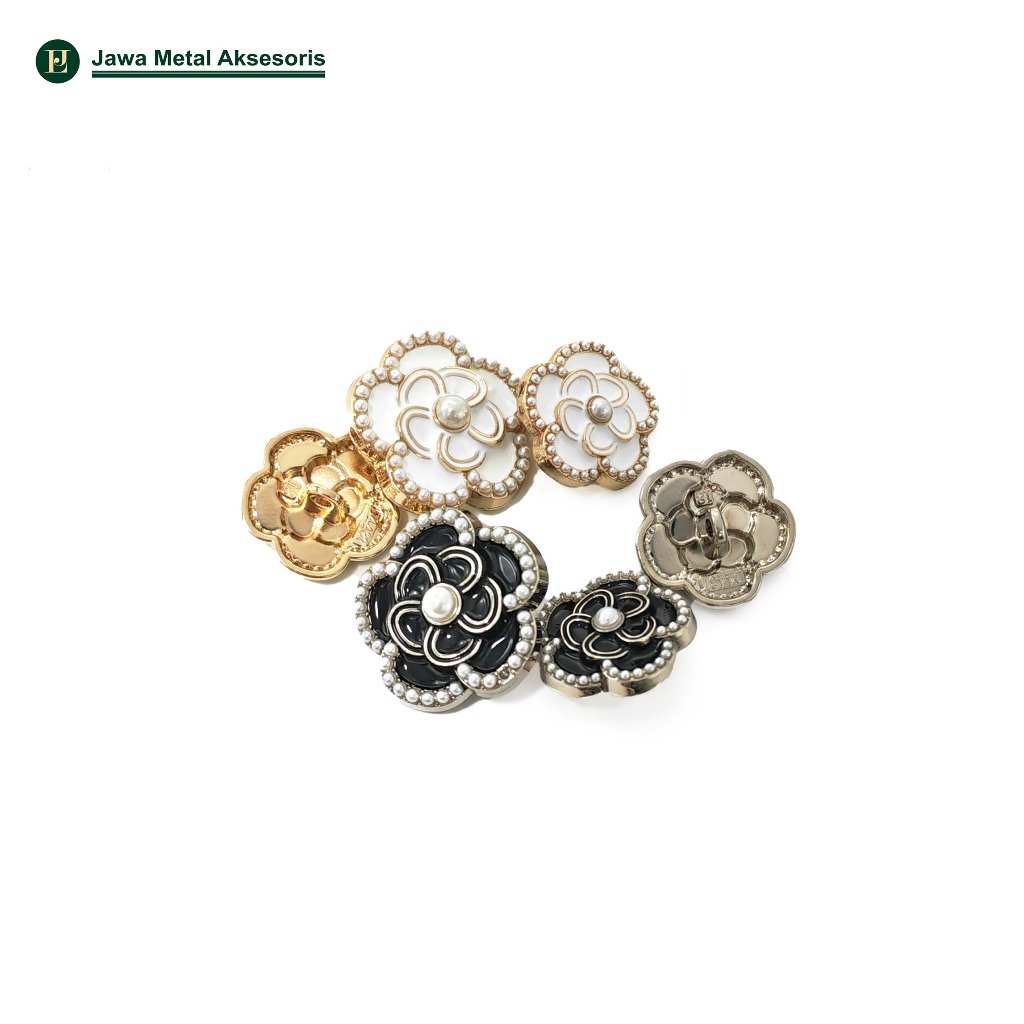 Jawa Alloy Button Kancing Metal Bentuk Bunga Mutiara Premium Cantik Elegan 18MM 23MM JLZ-10172