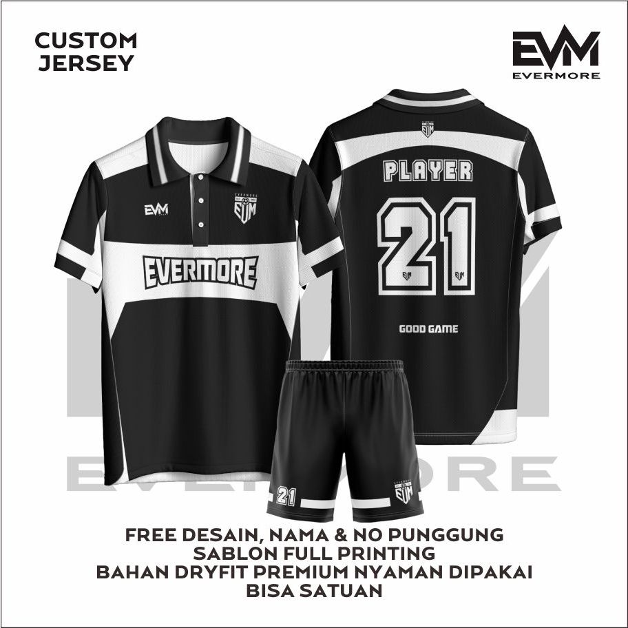 Jersey Futsal BLACK WHITE CLASSIC Monokrom Vibes Dryfit Premium Evermore Sportwear