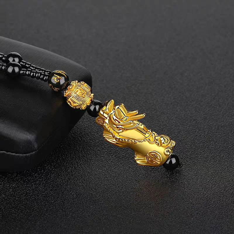 Liontin Kalung Batu Black Onyx Pixiu Naga Berubah Warna Aura
