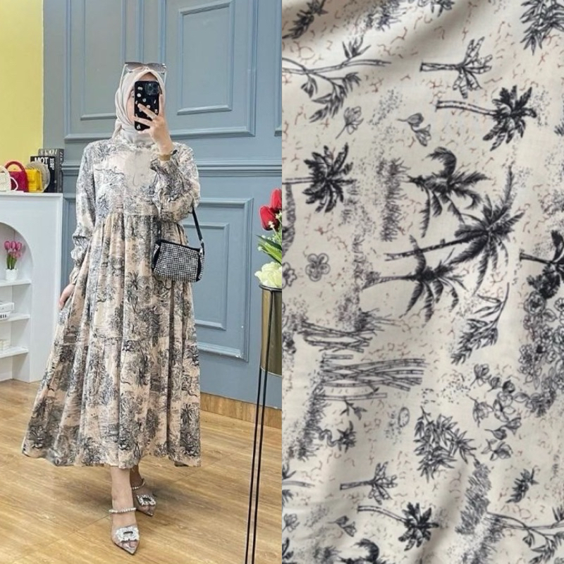 MIDI DRESS WANITA RAYON  / GAMIS RAYON ADEM BUMIL BUSUI FRIENDLY JUMBO-Pohon Putih