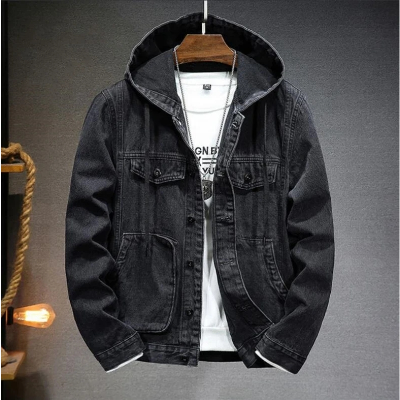 Jaket Jeans Denim Bertudung|Jaket Denim Kupluk Sandwash Hitam
