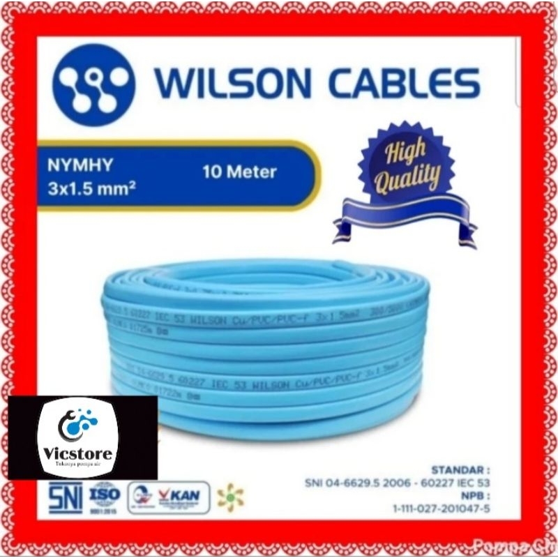 Kabel cable biru Wilson cable pompa satelit shimizu sp 3" 3/4 hp 0.75 pk submersible 10 meter 10m
