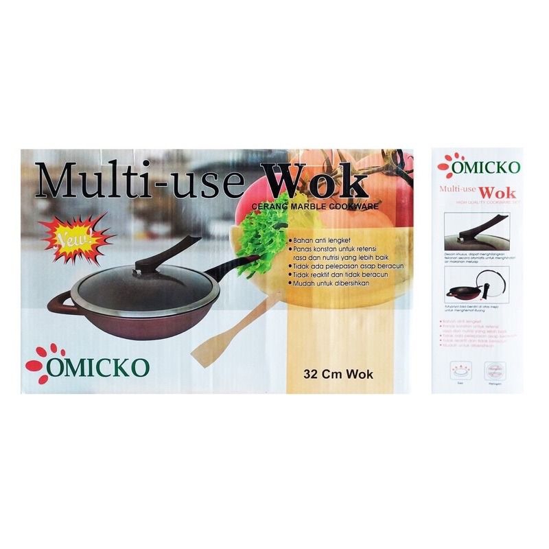 Panci Wok Omicko 32cm panci marble anti lengket bahan tebal kualitas bagus