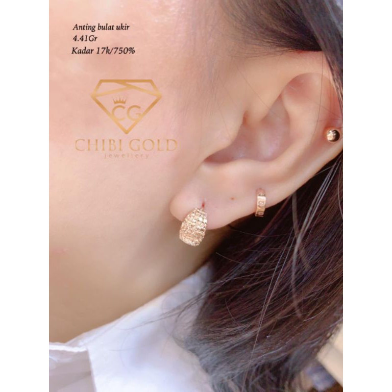 CHIBI GOLD - Anting bulat ukir emas 750 kadar 17k - chibigold