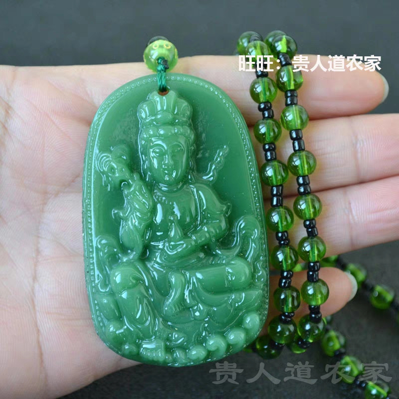 Kalung Giok Bayam Ukir Dewi Kwan Im - Handmade