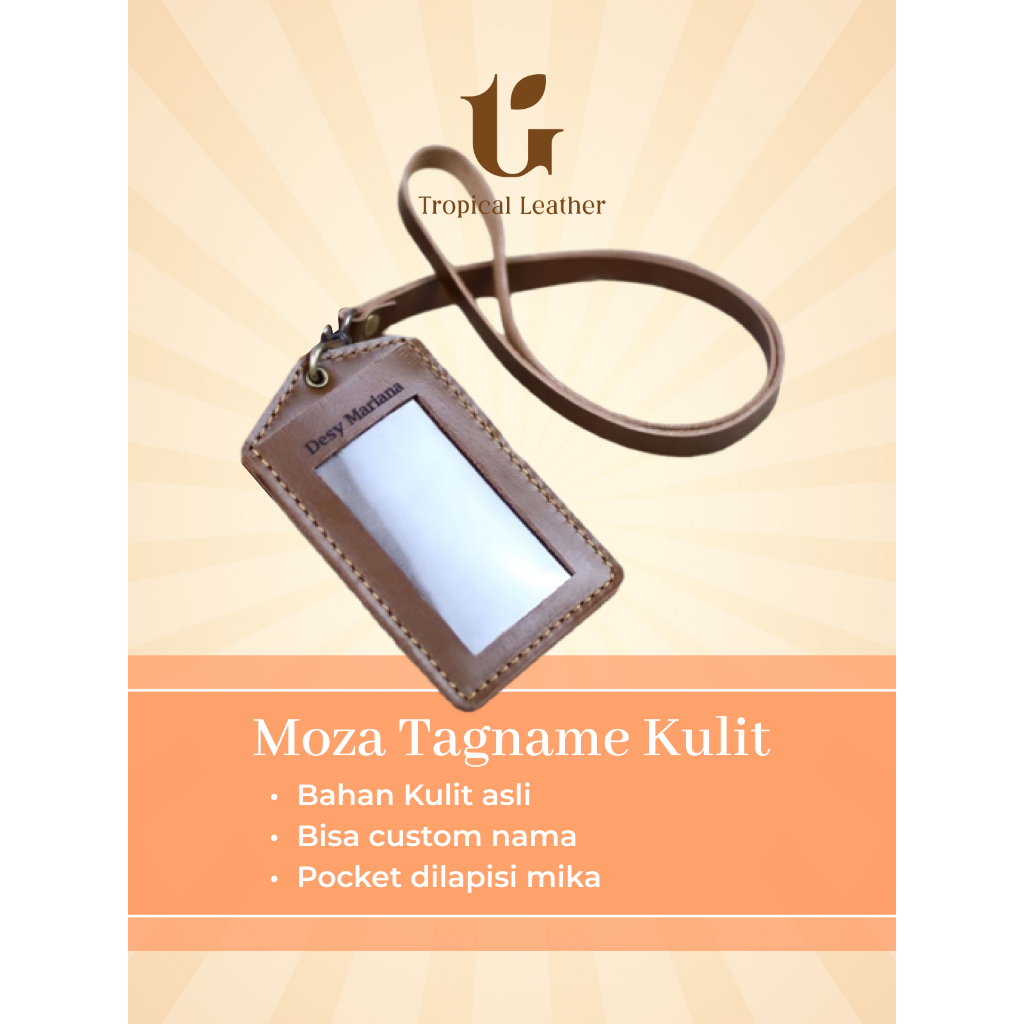 

Name Tag Lanyard Moza Bahan Kulit Asli Custom Nama dan Instansi