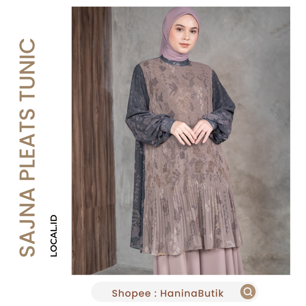 (𝗦𝗜𝗔𝗣 𝗞𝗜𝗥𝗜𝗠) SAJNA PLEATS TUNIC TUNIK GRAPHITE ASH by LOCAL.ID | RAYA SERIES TUNIC LOCAL.ID