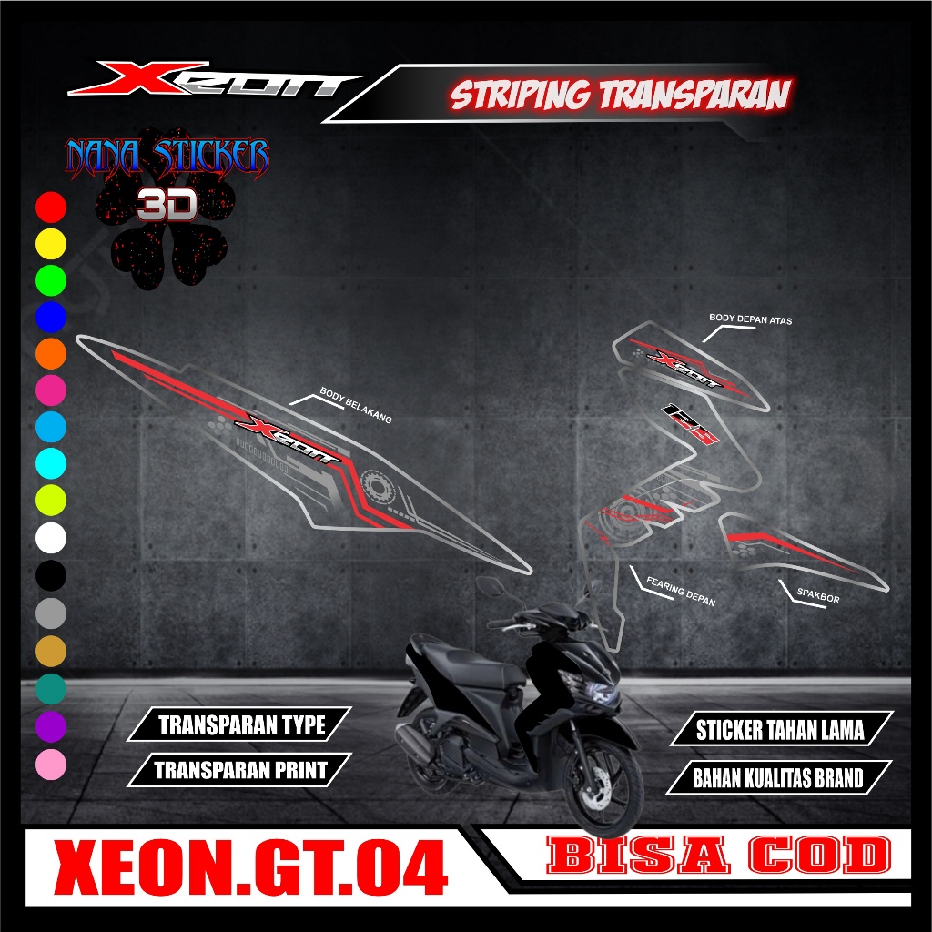 Striping TRANSPARAN XEON GT Variasi Stiker Sticker list body motor XEON GT  Motif KEREN CODE 04
