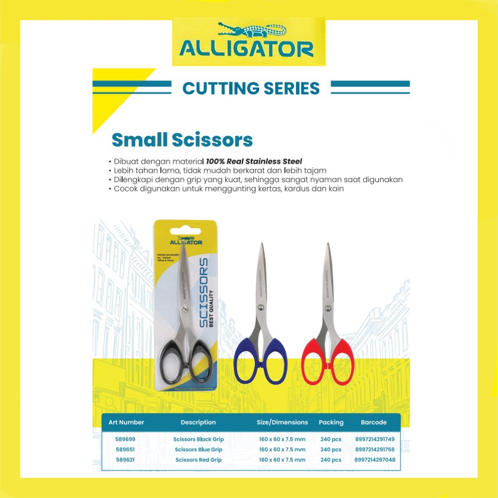 

Gunting Alligator Kecil Stainless Steel / Small Scissor / Grip Biru Hitam dan Merah