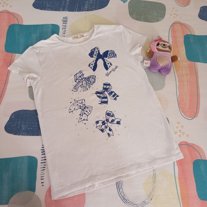 Kaos Anak Perempuan OVS Kids Putih Pita Preloved Original 8-9 tahun