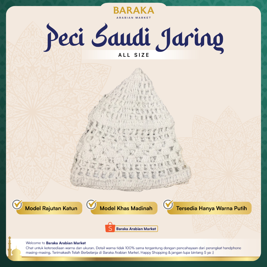 Peci Kopiah Rajut Saudi Jaring-jaring Motif Acak Original Lobe Madinah