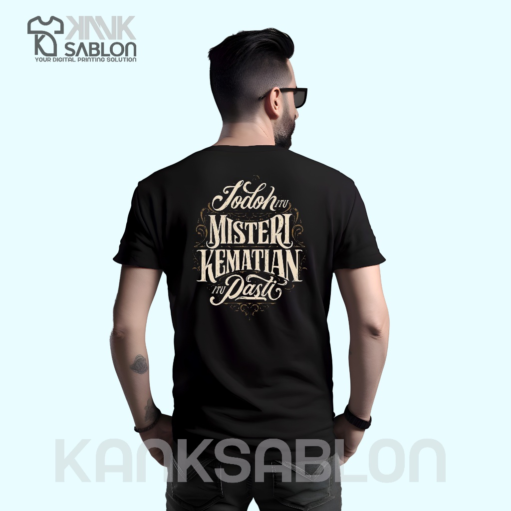 KANKSABLON-Kaos islami-Baju kata kata ''MISTERI KEMATIAN'' Baju atasan pria keren simple