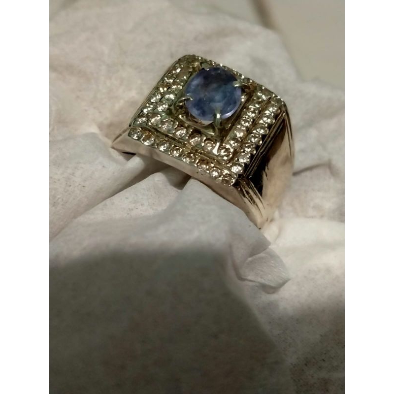cincin blue saphire cyelon Srilangka ring perak sudah memo