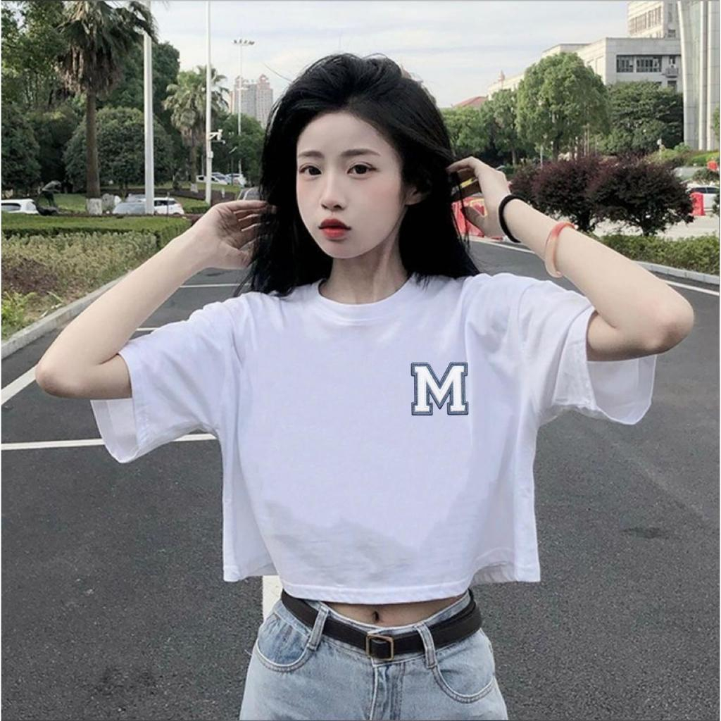 KAOS CROP TOP OVERSIZE TULISAN M DAN YO /CROP TOP KOREA/CROP WANITA TERBARU/CROP MOTIF GAMBAR/CROP T
