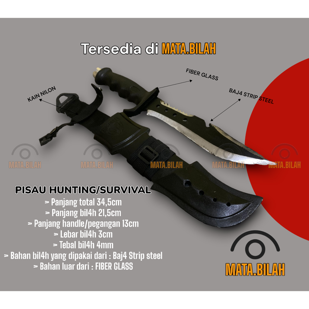 MB Pisau Hunting Berburu Pisau Knop Panjang Total 34,5cm