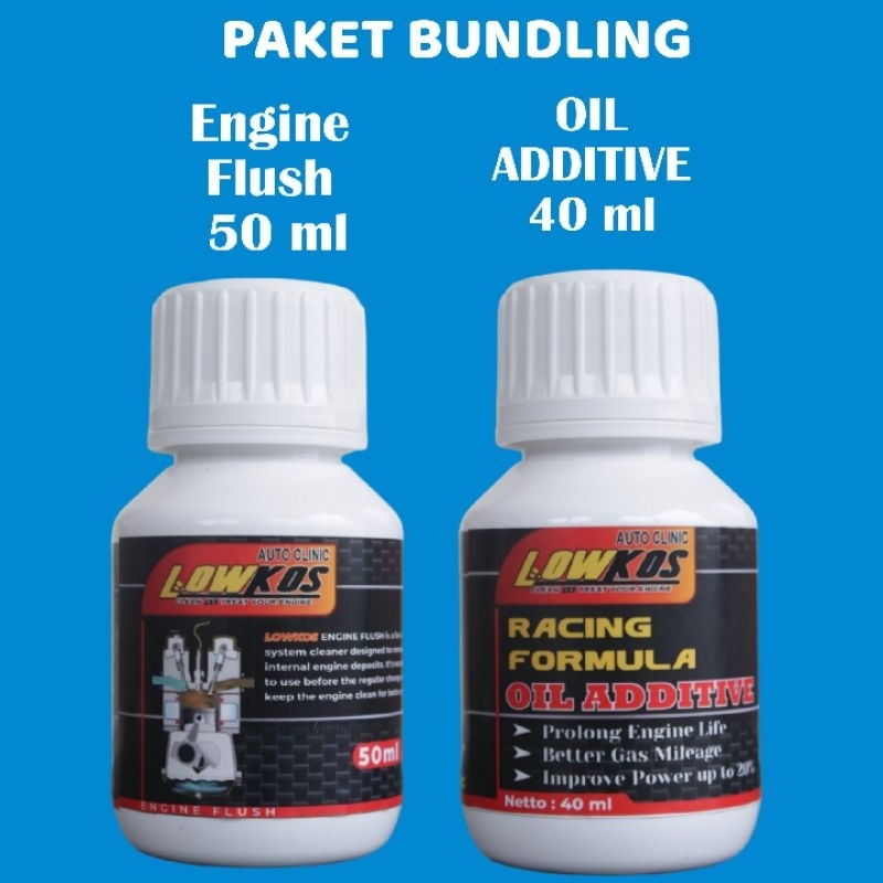 LOWKOS Paket Hemat Ganti Oli Motor Engine Flush 50ml Dan Oil Additive 40ml