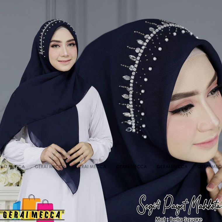 KWB492 55 COD Hijab Segi Empat Payet Mahkota Segi empat pesta Hijab Mewah