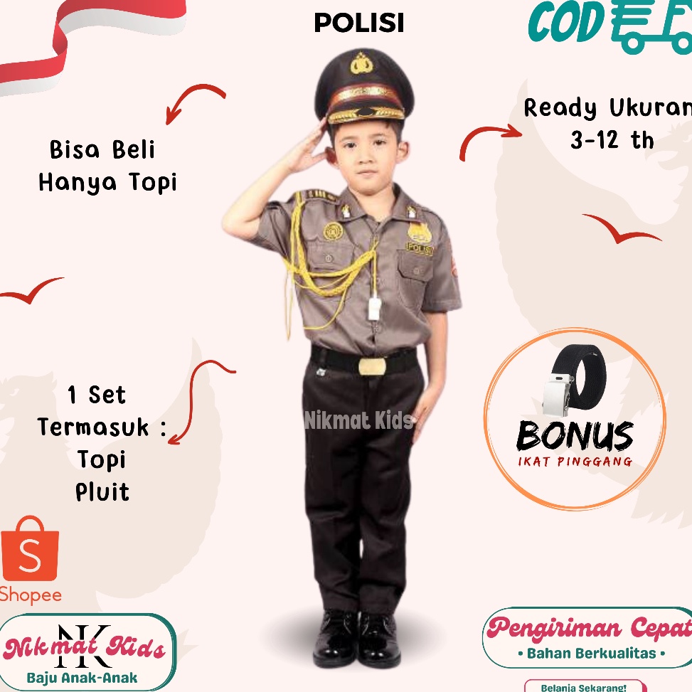 TMM448 murah Baju polisi profesi anak baju kostum anak polisi biasa dinas polisi pocil keren terkini