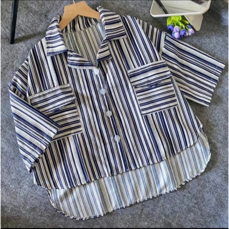 kemeja cewek,kemeja cewek over size,kemeja garis-garis