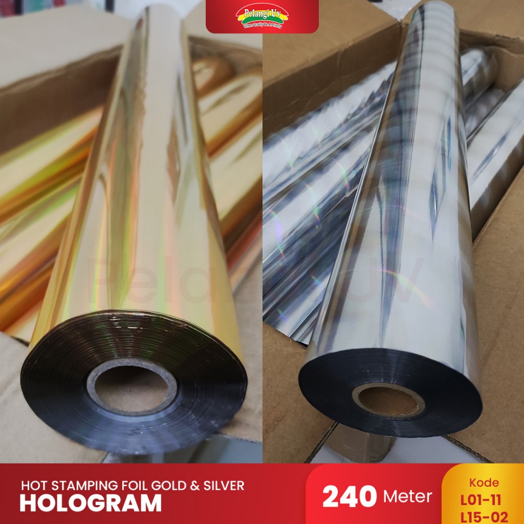 

Hot Stamping Foil Hologram / Hot Print Foil Hologram Ukuran 240m Gold & Silver - Pelangi UV