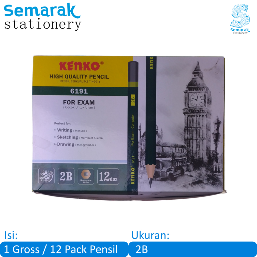 

Kenko 6191 For Exam High Quality Pencil Pensil Untuk Ujian 2B [1 Gross / 12 Pack / 144 Pcs]