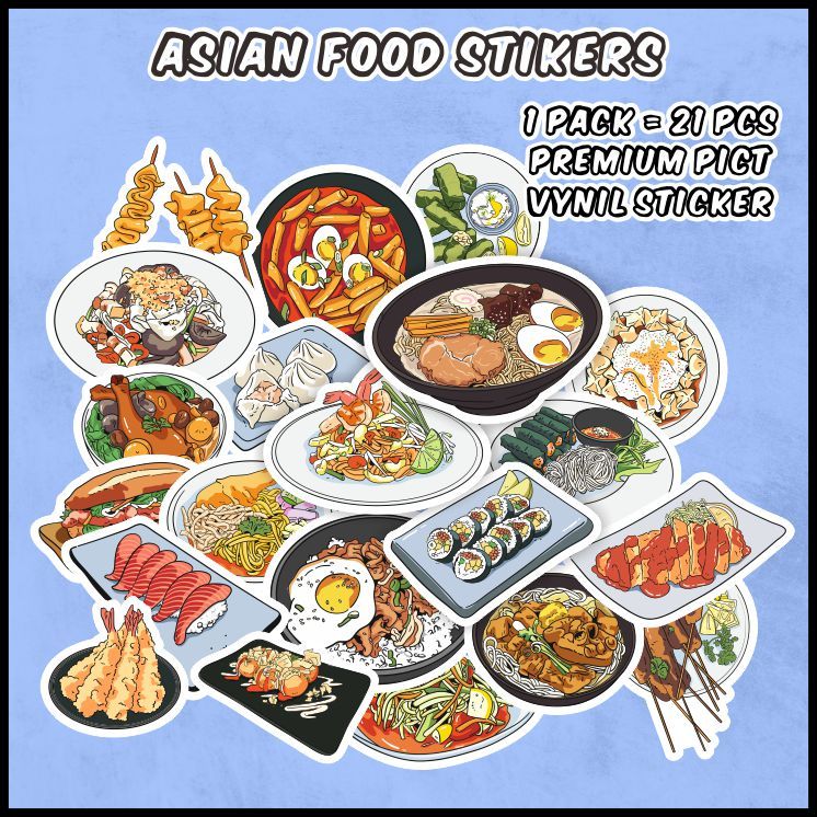 

[1 pack] Asian Food Stickers (Stiker Makanan Asia) Cocok untuk oleh-oleh / scrapbook / jurnal / diary / Sticker Pack / Ecer - ddu-du sticker