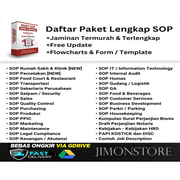 Paket SOP Perusahaan Lengkap HR HRD GA Humas IT Sales Free Update Flowchart Form Template