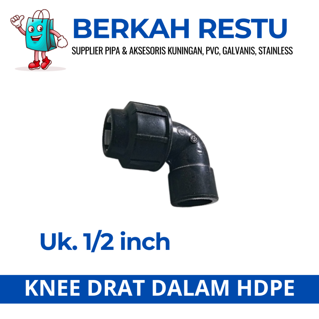 Knee Drat Dalam (KDD) 1/2" Inch HDPE Knee Drat Dalam PE Hitam 1/2 Inch