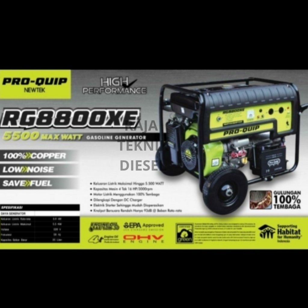 Proquip Genset Generator Bensin 5500 5000 W Watt Elektrik Starter RG 8800 XE RG8800XE ORIGINAL TERBA