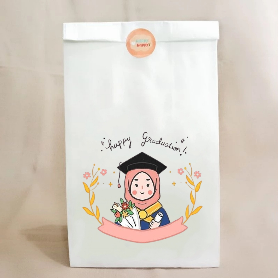 

[ , ] Packaging Amplop/ Paper bag/ Kantong Kertas Putih Motif Graduation, Wisuda Lulus